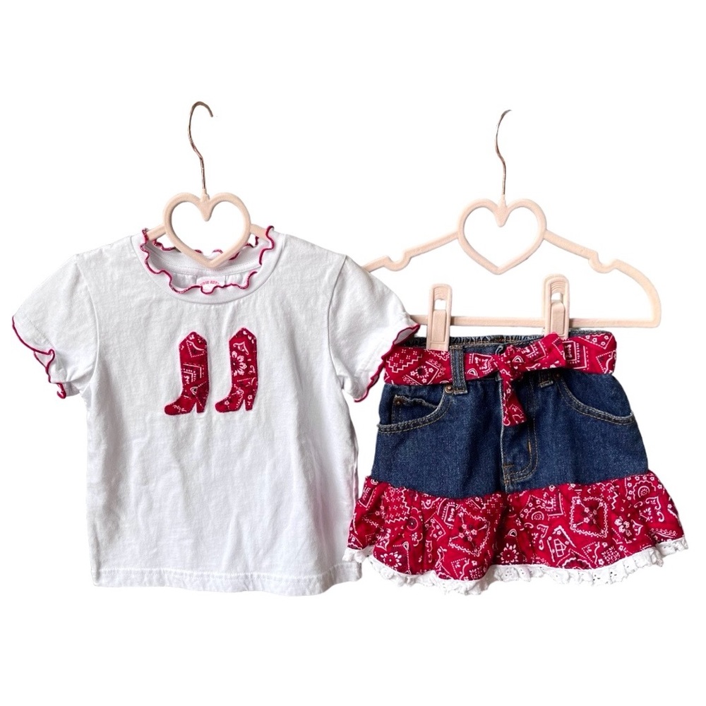 KIDDIE KORRAL 🐴 Toddler Girl 2 PC Cowgirl Red Bandana & Denim Outfit | XS 2-4y